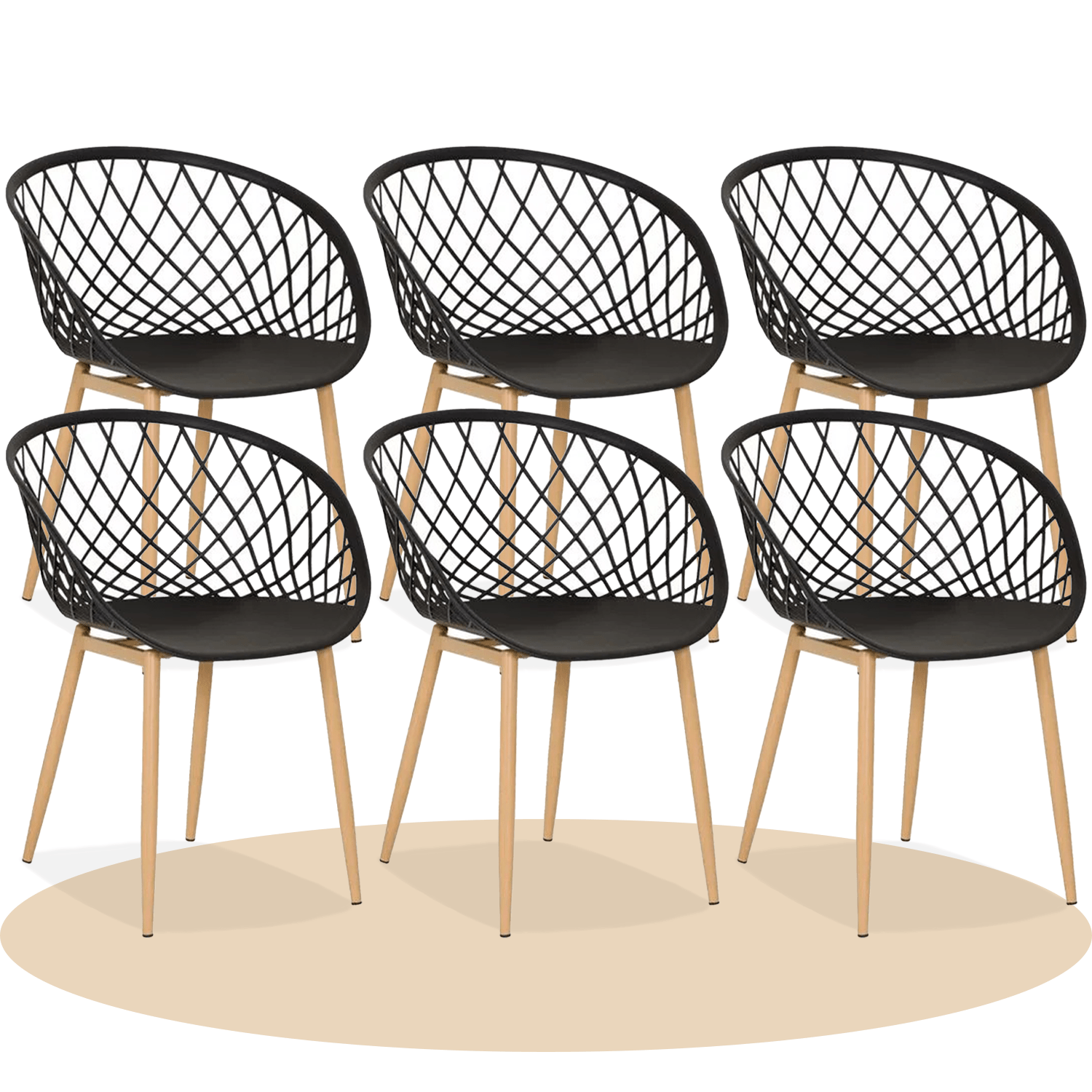 Sillas para Comedor, Sillas para Cocina con Asiento de Polipropileno Ultra Resistente con Diseño tipo Rejilla, Estructura y Patas Metálicas de Color Caqui, 56 x 56 x 80 cm, Negro