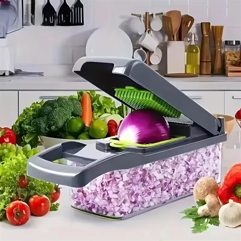 Cortador Verduras Manual Multifuncional, Múltiples Accesorios y Cuchillas, Incluye Recipiente, Pelador y Filtro, para Preparación Fácil de Comidas, Cortador Profesional para Verduras y Frutas