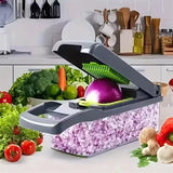 Cortador Verduras Manual Multifuncional, Múltiples Accesorios y Cuchillas, Incluye Recipiente, Pelador y Filtro, para Preparación Fácil de Comidas, Cortador Profesional para Verduras y Frutas