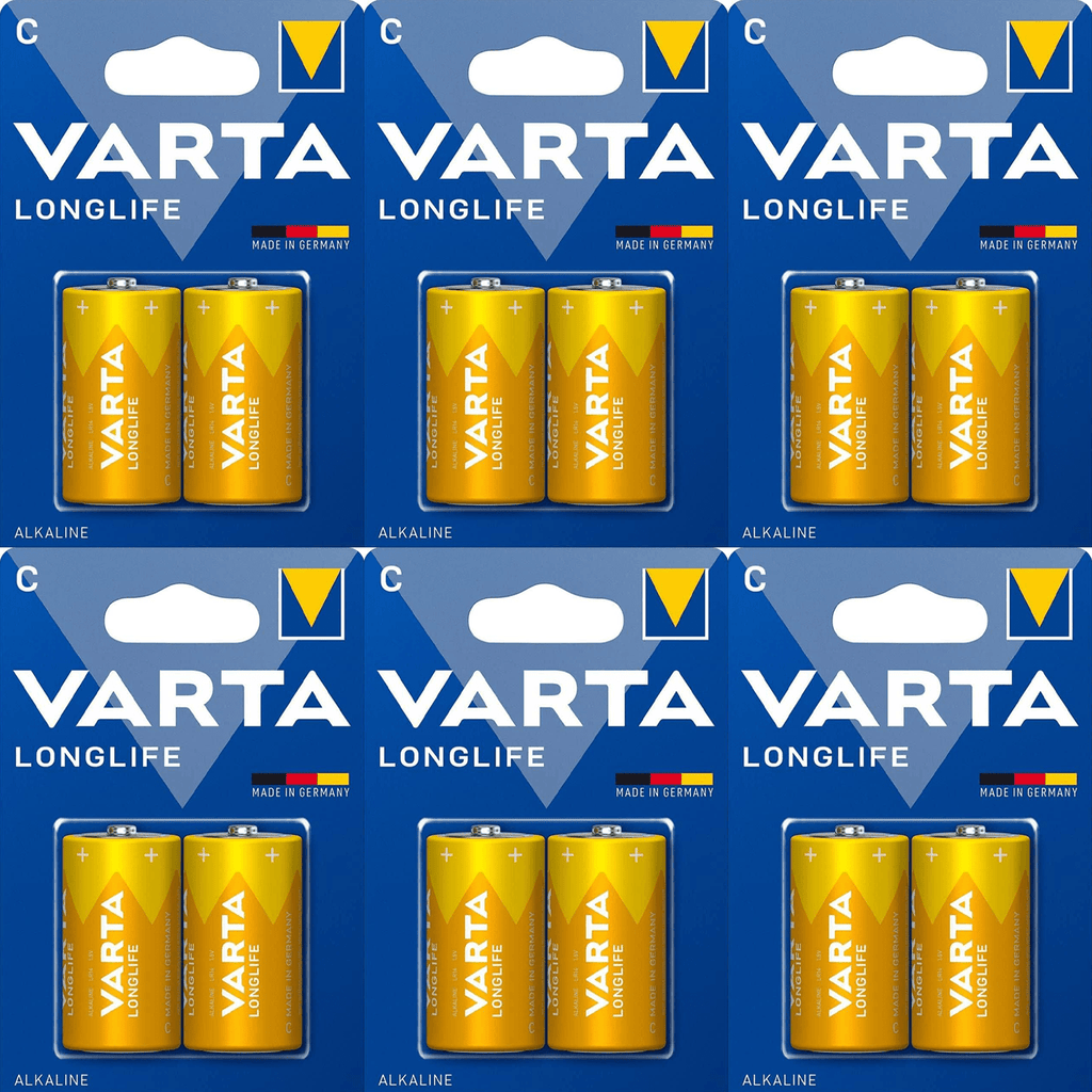 Pilas C Alcalinas de Alto Rendimiento, VARTA Longlife, Ultra Larga Duración, Energía Potente y Continua, Ideal para Linternas de Alto Consumo, Radios Portátiles, Juguetes por Control Remoto, Relojes, Despertadores y Dispositivos con Alta Demanda