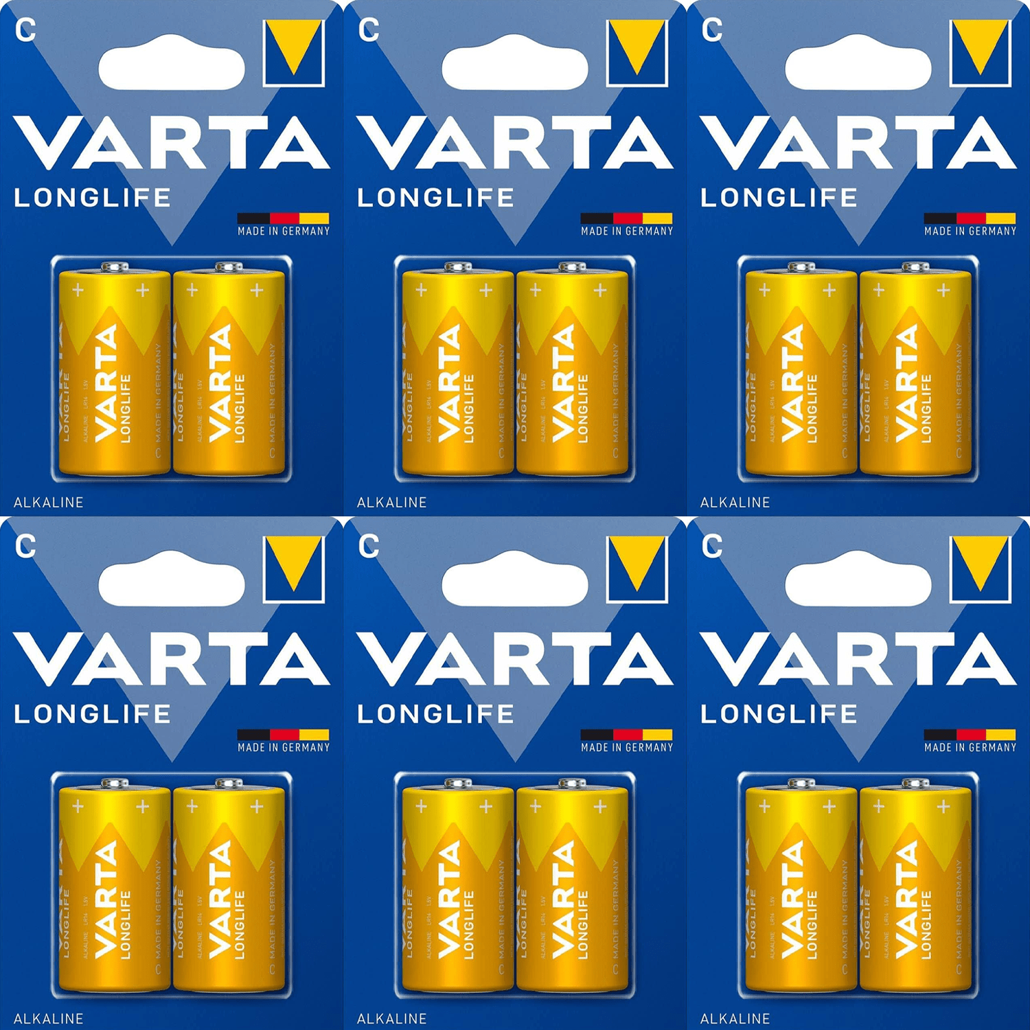 Pilas C Alcalinas de Alto Rendimiento, VARTA Longlife, Ultra Larga Duración, Energía Potente y Continua, Ideal para Linternas de Alto Consumo, Radios Portátiles, Juguetes por Control Remoto, Relojes, Despertadores y Dispositivos con Alta Demanda