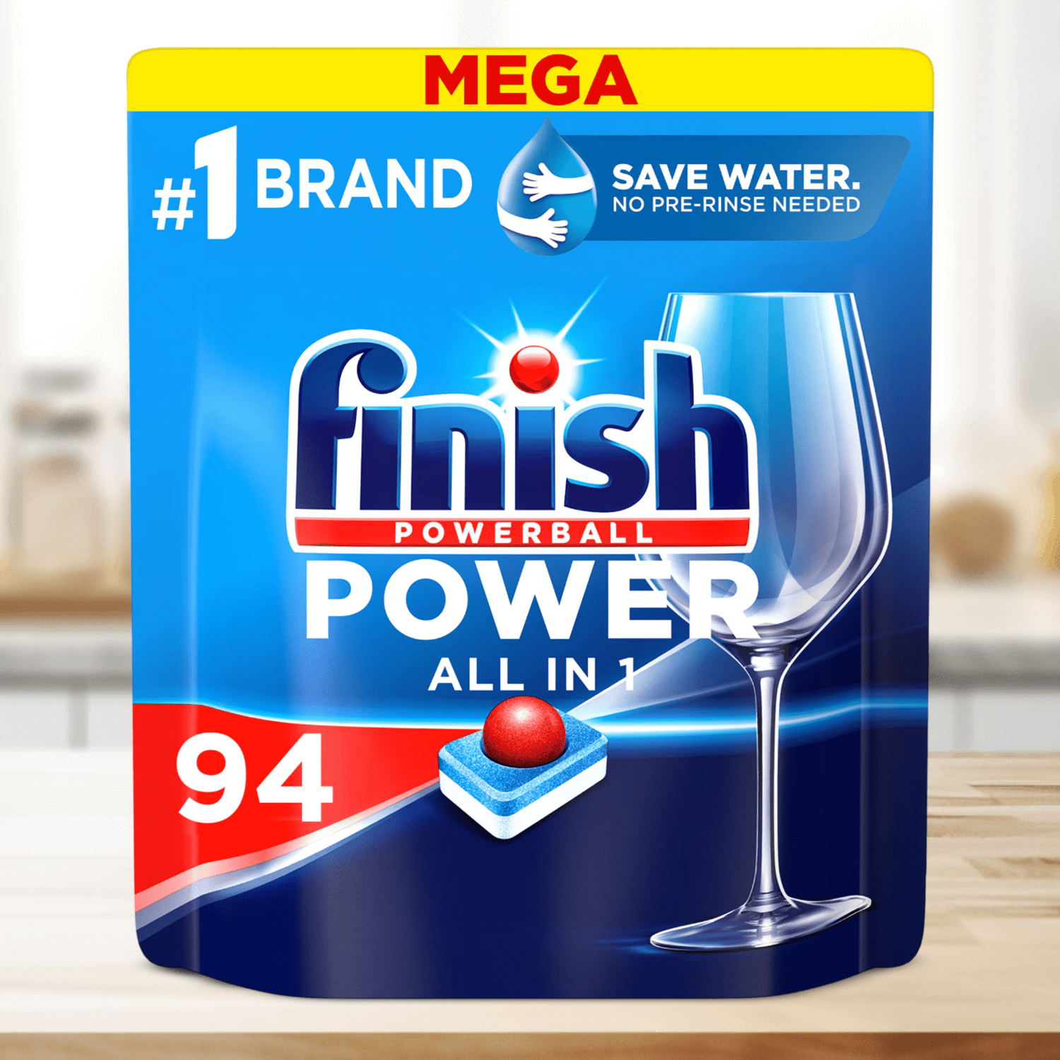 Finish Powerball Power All in 1 Pastillas Lavavajillas, Eficaz contra Grasa Incrustada, Pack Ahorro 94 Pastillas