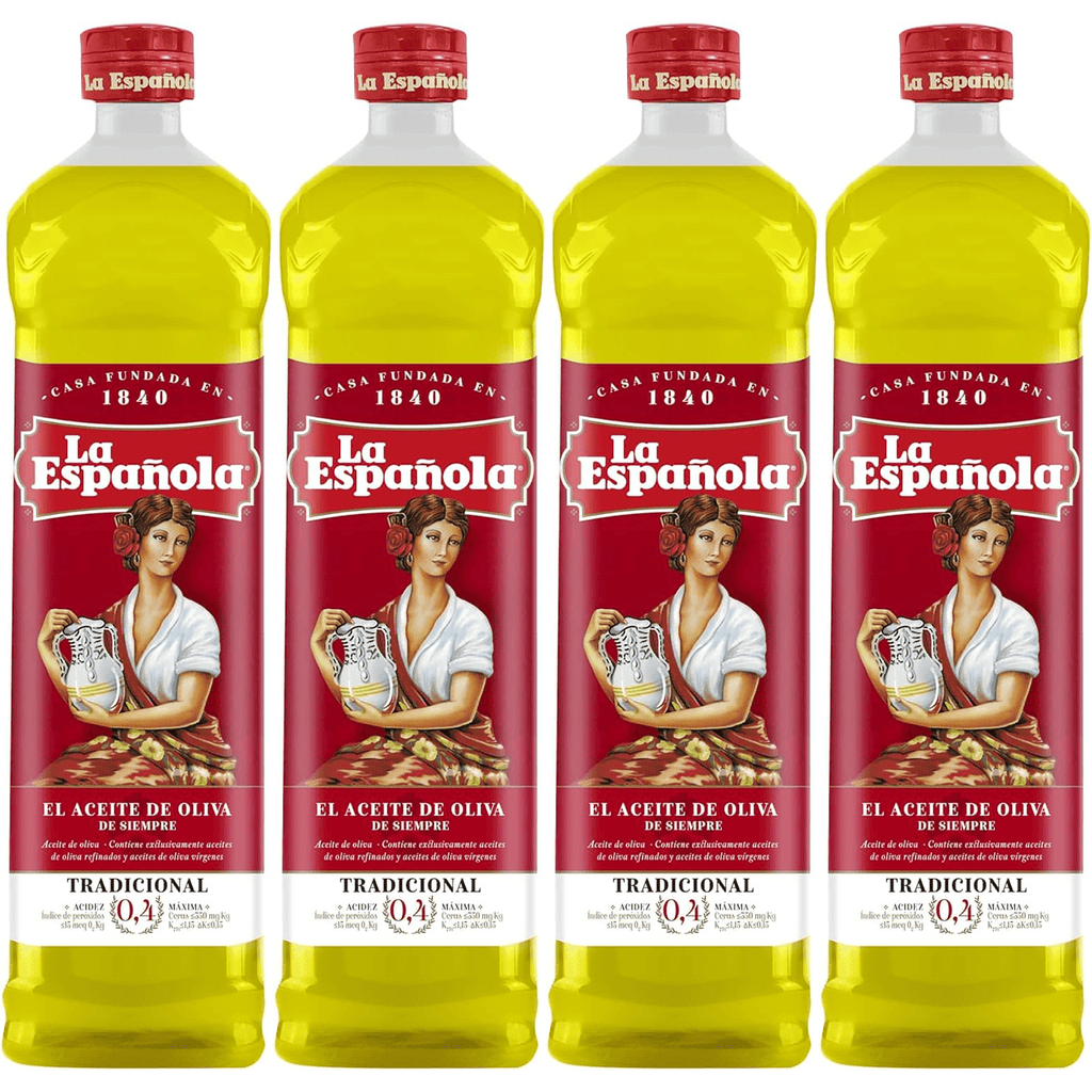 La Española Aceite de Oliva Suave 0.4º, Aceite de Oliva Tradicional, Pack de 4 Botellas 1L, Total de 4L