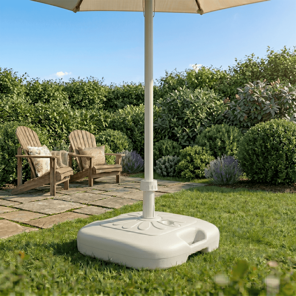 Base Sombrilla Resistente para Exterior, Rellenable con Agua o Arena, 16L de Capacidad, Compatible con parasoles de Jardín y Patio con un diámetro de 21-32 mm, Con Asa para Facilitar su Transporte, 45 x 45 x 26cm