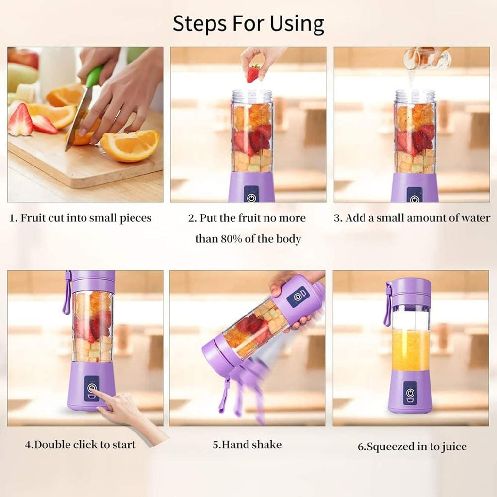 Licuadora Portatil Zumos y Batidos, Batidora para Frutas y Verduras, 6 Cuchillas de Acero, Vaso de 380ml de Capacidad, Ideal para Llevar, Cable de Carga USB, Batería de 800 mAh, 22000 RPM
