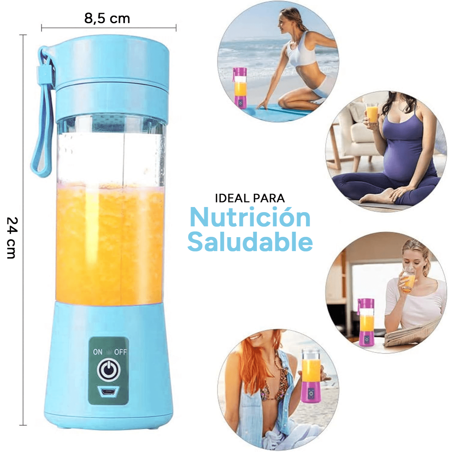 Licuadora Portatil Zumos y Batidos, Batidora para Frutas y Verduras, 6 Cuchillas de Acero, Vaso de 380ml de Capacidad, Ideal para Llevar, Cable de Carga USB, Batería de 800 mAh, 22000 RPM