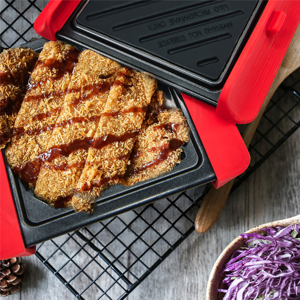 Plancha para Microondas de Acero Antiadherente, Cuenta con Asas y Cierre de Silicona Resistente, Cocción a la Parrilla Fácil y sin Ensuciar, Ideal para Sándwiches, Carnes y Verduras