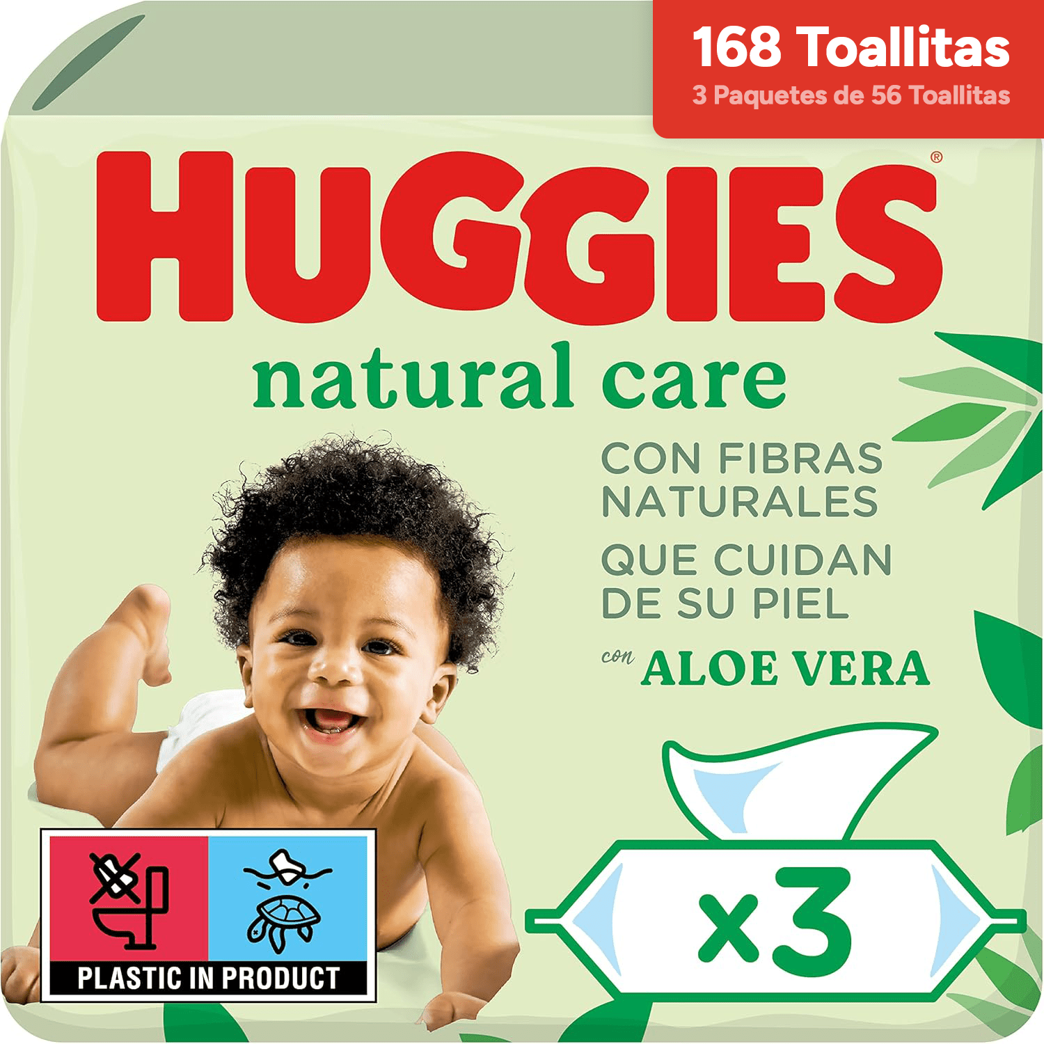 Huggies Natural Care Toallitas Bebé, Toallitas Húmedas, 99% Agua Pura y con Aloe Vera, Limpieza Delicada de la Piel