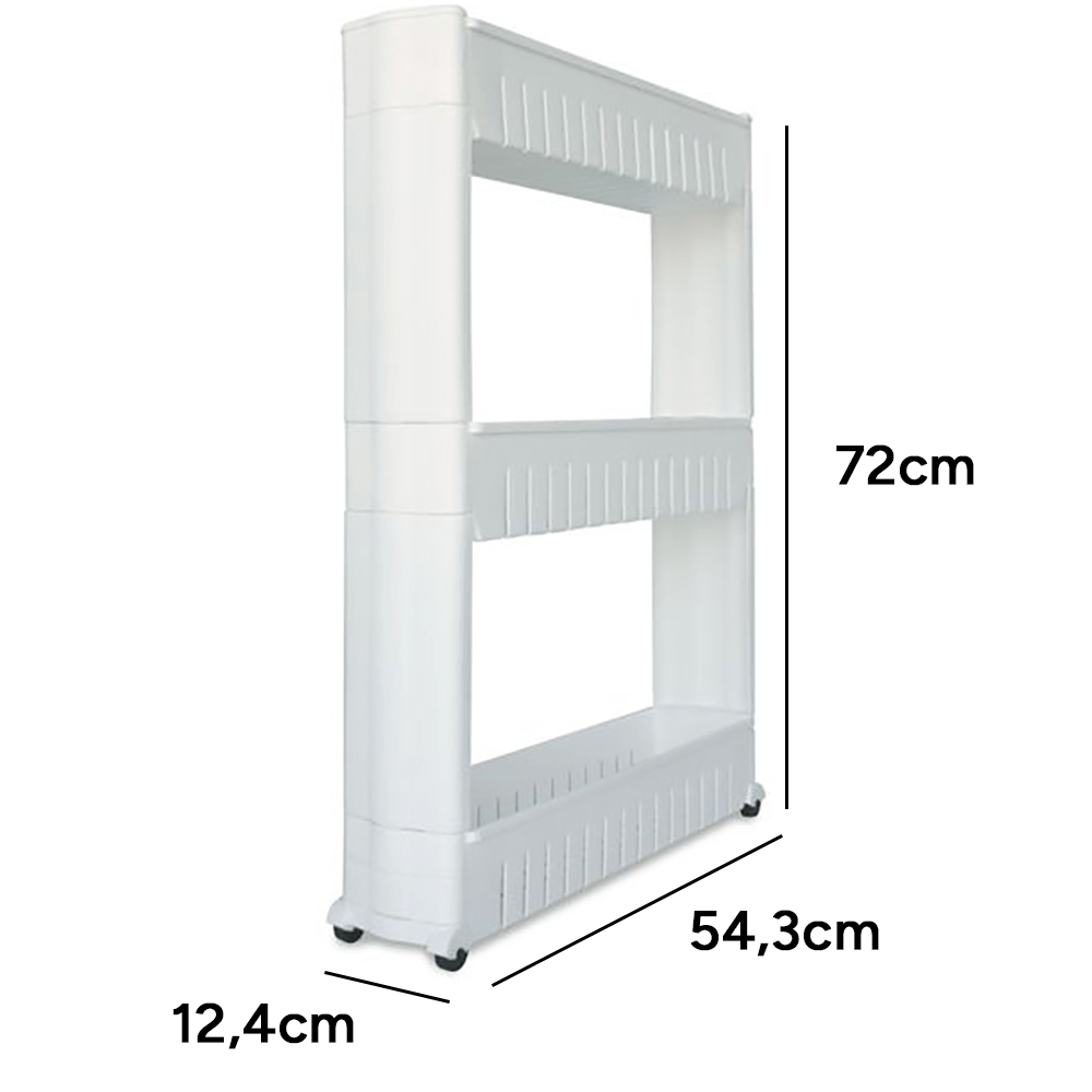 Carrito de Almacenamiento de 3 Alturas con Ruedas para moverlo Facilmente, Carrito Organizador de 54,3 x 12,4 x 72 cm, Ideal para Cocina y Baño, Ocupa poco Espacio, Robusto y Duradero