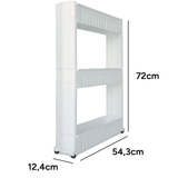 Carrito de Almacenamiento de 3 Alturas con Ruedas para moverlo Facilmente, Carrito Organizador de 54,3 x 12,4 x 72 cm, Ideal para Cocina y Baño, Ocupa poco Espacio, Robusto y Duradero