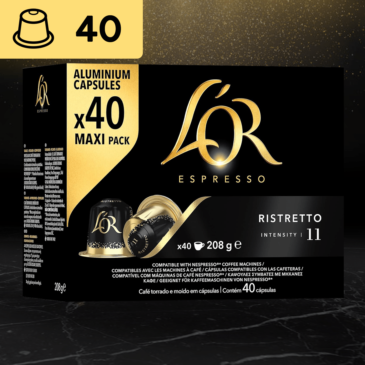 L'Or Espresso Capsulas de Cafe, Intenso, Potente, Especiado y con Carácter, Cápsulas Compatibles con Cafeteras Nespresso, 40/80/120/200/320/400 Cápsulas