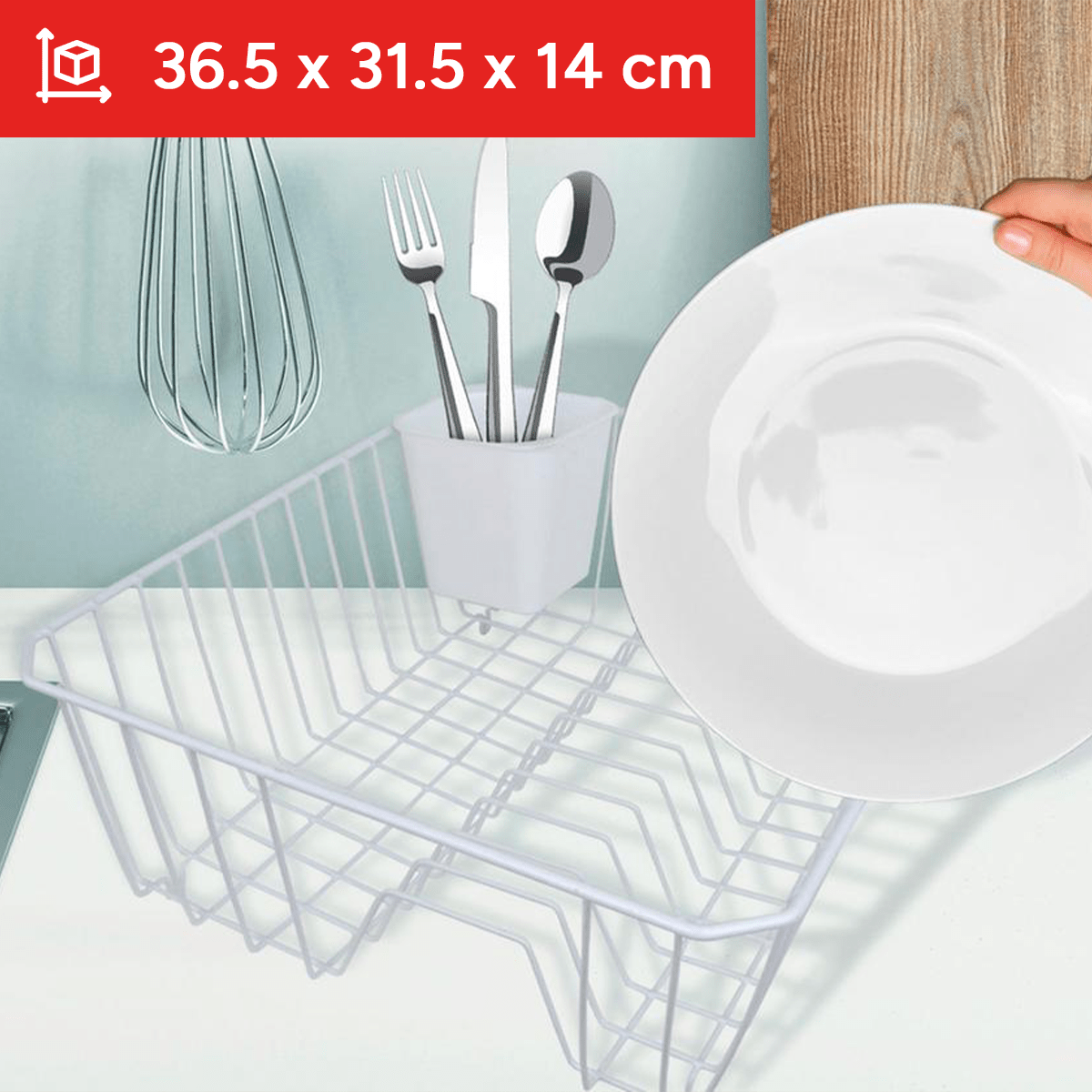 Organizador Platos, Organizador Cocina, Escurridor de Platos, Estante de Secado, Ideal para Ahorrar Espacio, Espacio para Cubiertos, Capacidad para 12 Platos, Perfecto para Apilar Platos o Utensilios de Cocina, 36.5 x 31.5 x 14 cm