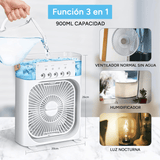 Ventilador Potente de Mesa 5 en 1 con Humidificador, 5 Pulverizadores, 3 Velocidades, LED de 7 Colores, Temporizador y Tanque Extraíble. Portátil, Silencioso y Multifuncional para Escritorio, Hogar u Oficina