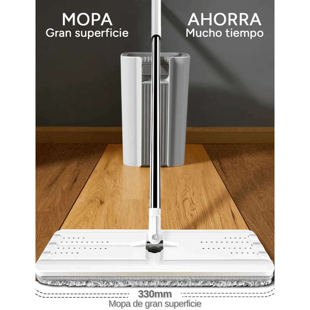 Fregona y Cubo de Limpieza Escurridor con Compartimentos, Cabezal Plano y Flexible Rotación 360. Cubo Escurrefacil. Ideal para Limpiar Suelos, Paredes, Techos, Ventanas, Incluye Recambios Extra