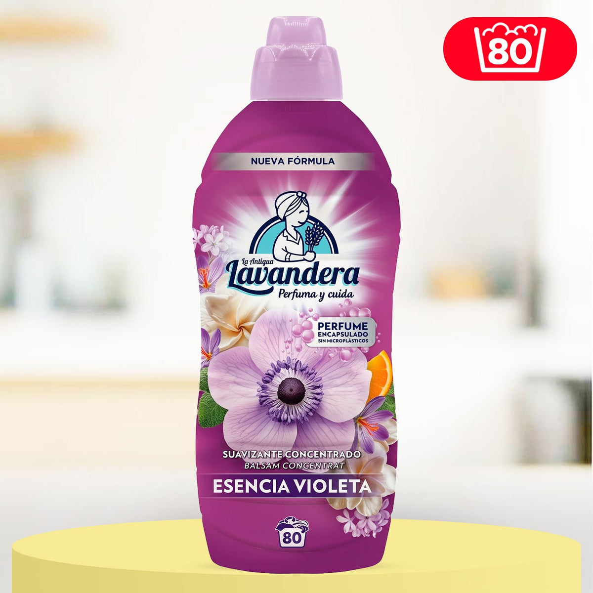 La Antigua Lavandera Suavizante para Ropa, Aroma Esencia Violeta y Fácil Planchado, 1,76 L, 80 Lavados
