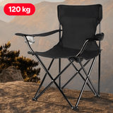 Pack x2 Sillas Plegables Camping con Respaldo y Apoyabrazos para Exterior, Acampada, Pescar y Picnic de 50 x 50 x 80 cm, Resistente y Compacta, Soporta hasta 120kg, Negro