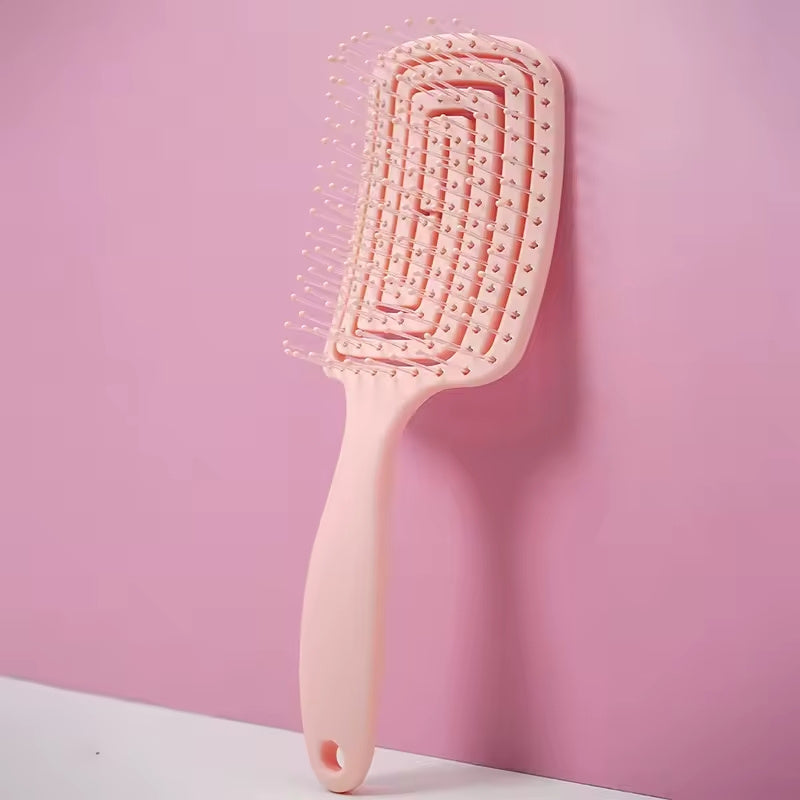 Cepillo Desenredante Curvo para Todo Tipo de Cabello, Peine Desenredante sin Dolor, Anti tirones, Antifrizz, Peine para el Cabello de Diseño Hueco, Mango Ergonómico, Fácil Uso en Húmedo y Seco