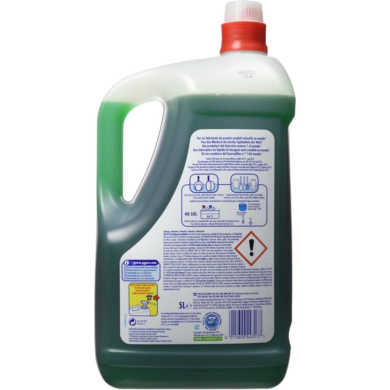 Fairy Professional, Lavavajillas a Mano, Detergente Líquido Concentrado, Fácil Fregado y Aclarado, Disuelve la Grasa con Facilidad