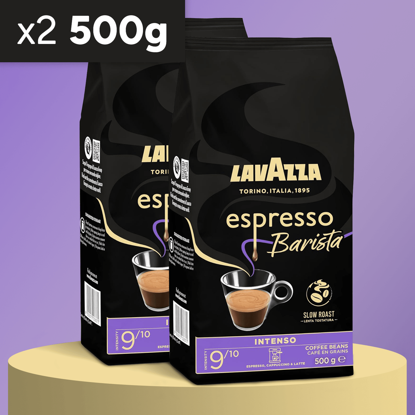 Lavazza Café Grano Natural Tostado Expresso Barista Intenso, Mezcla Arábica y Robusta, con Notas Aromáticas de Cacao y Madera, Intensidad 9/10, Tueste Medio, 1/2 kg