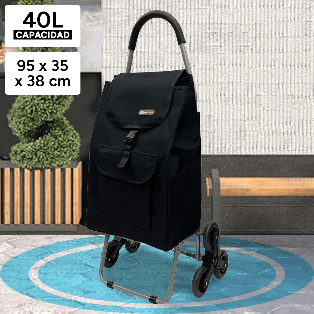 Carro Compra con Bolsillo Frontal y Lateral, Carro con 6 Ruedas Pivotantes para Trepar Escalones y Bordillos, Con Capacidad de hasta 40 Litros, Ruedas Grandes Resistentes y Estables Ideales para Facilitar el Transporte y Llevar mejor el Peso