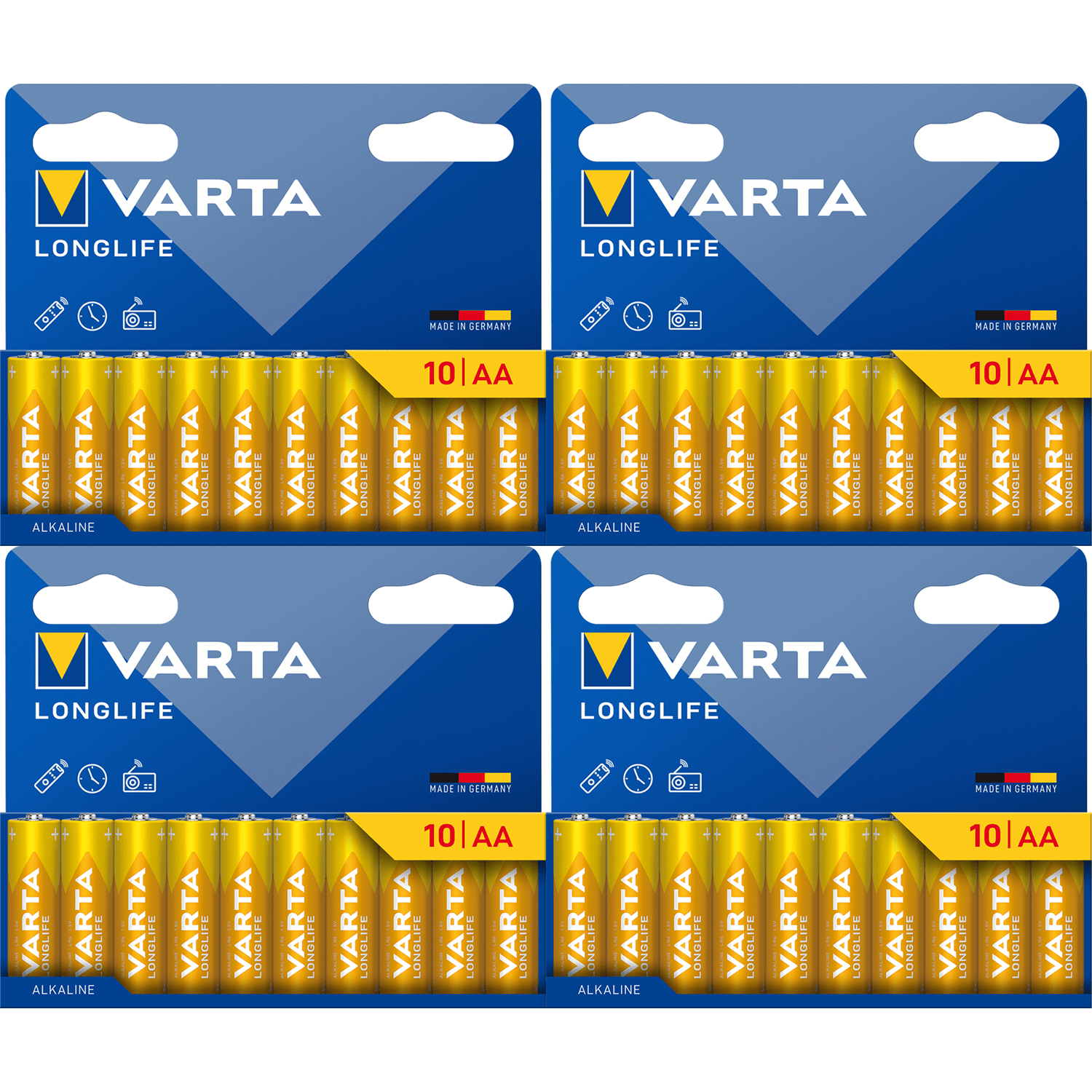 Pilas AA Alcalinas de Alto Rendimiento, VARTA Longlife, Ultra Larga Duración, Energía Continua, Ideal para Controles Remotos, Juguetes Electrónicos, Linternas, Lámparas, Relojes, Cámaras y Otros Dispositivos de Uso Diario - VARTA