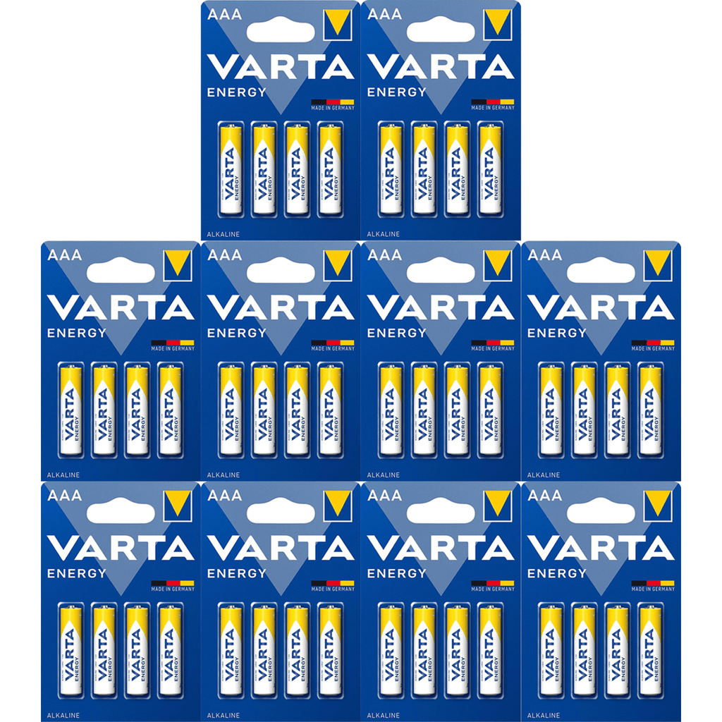 Pilas AAA Alcalinas de Alto Rendimiento, VARTA Energy, Larga Duración, Energía Continua, Ideal para Controles Remotos, Juguetes Electrónicos, Linternas, Lámparas, Relojes, Cámaras y Otros Dispositivos de Uso Diario - VARTA