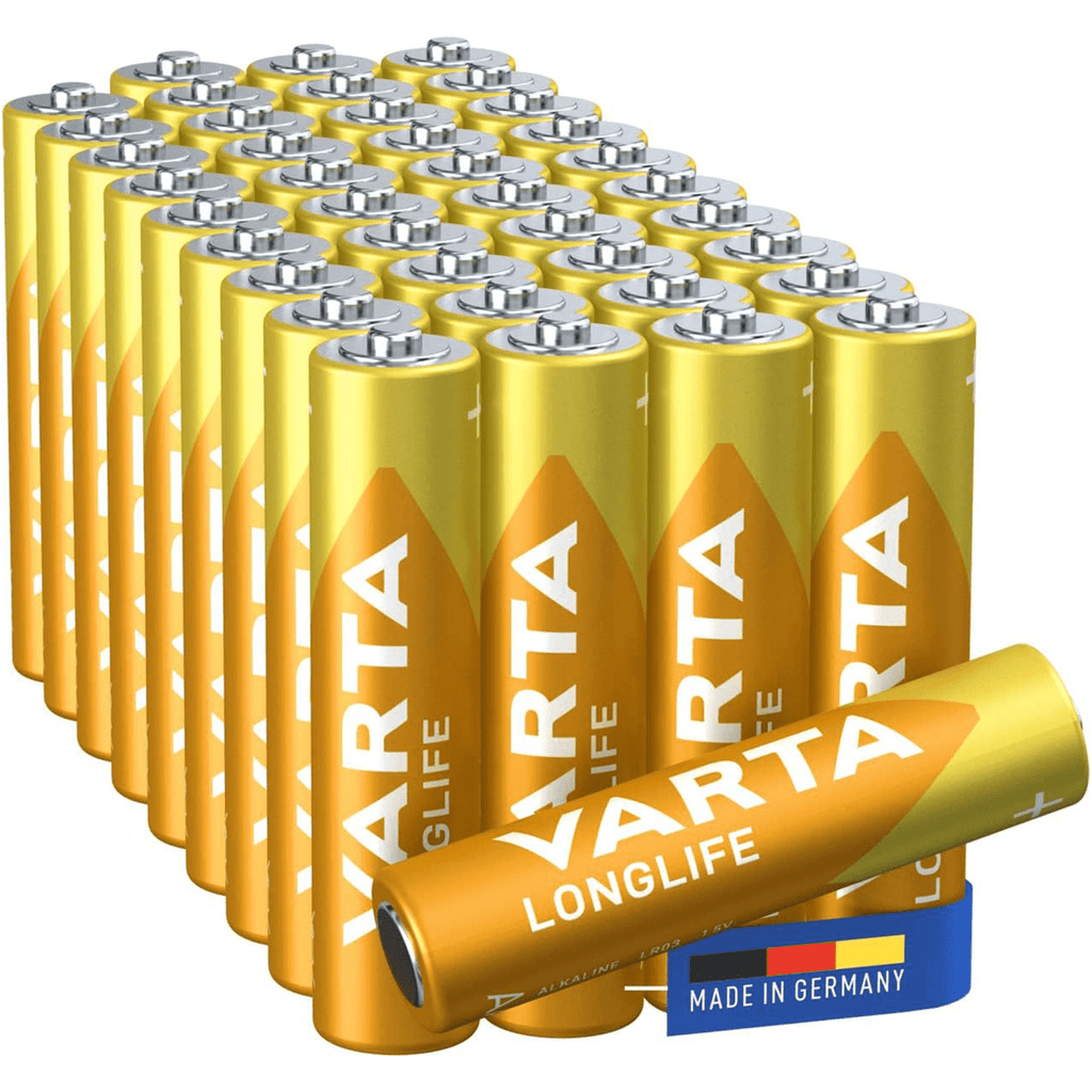Pilas AAA Alcalinas de Alto Rendimiento, VARTA Longlife, Ultra Larga Duración, Energía Continua, Ideal para Controles Remotos, Juguetes Electrónicos, Linternas, Lámparas, Relojes, Cámaras y Otros Dispositivos de Uso Diario - VARTA