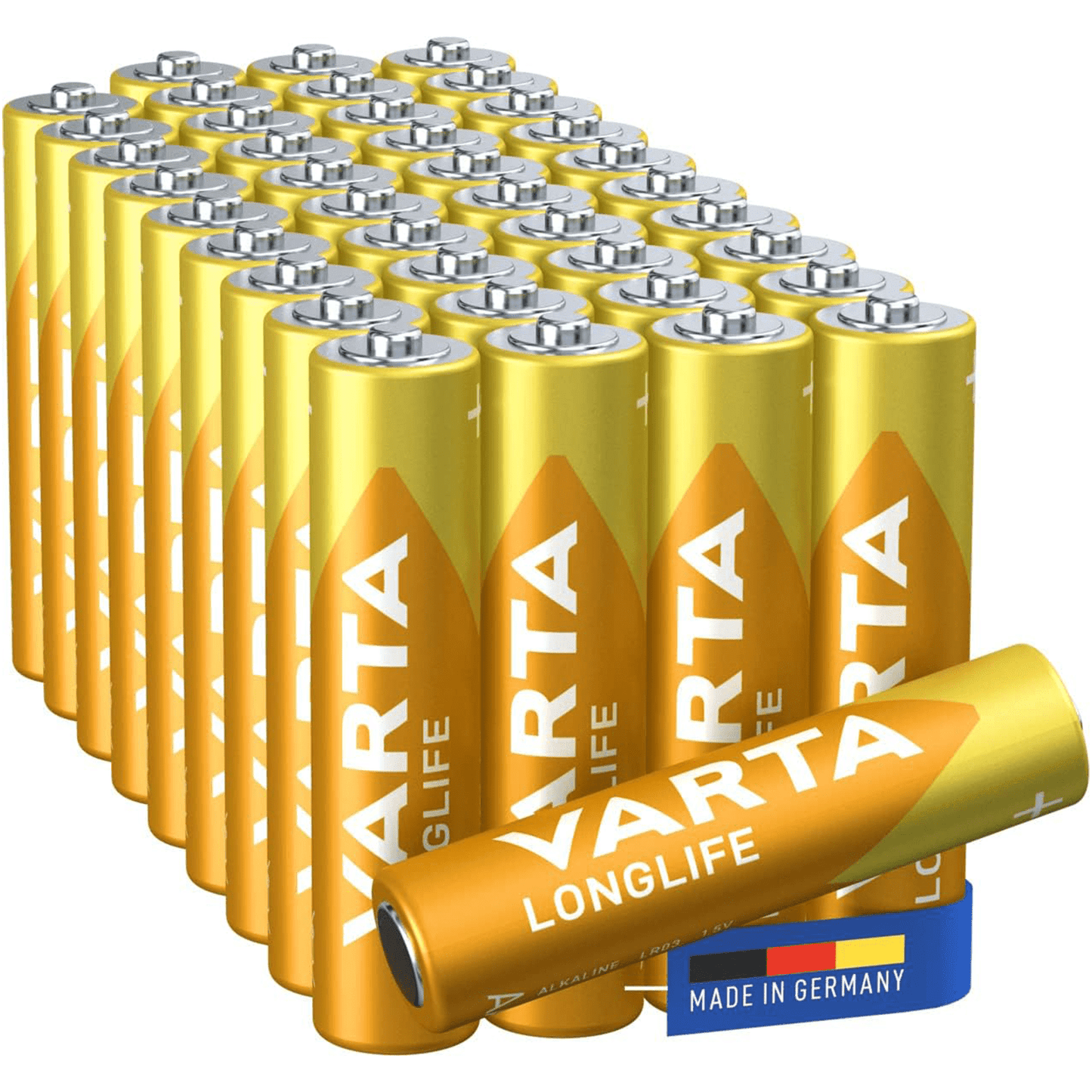 Pilas AAA Alcalinas de Alto Rendimiento, VARTA Longlife, Ultra Larga Duración, Energía Continua, Ideal para Controles Remotos, Juguetes Electrónicos, Linternas, Lámparas, Relojes, Cámaras y Otros Dispositivos de Uso Diario - VARTA