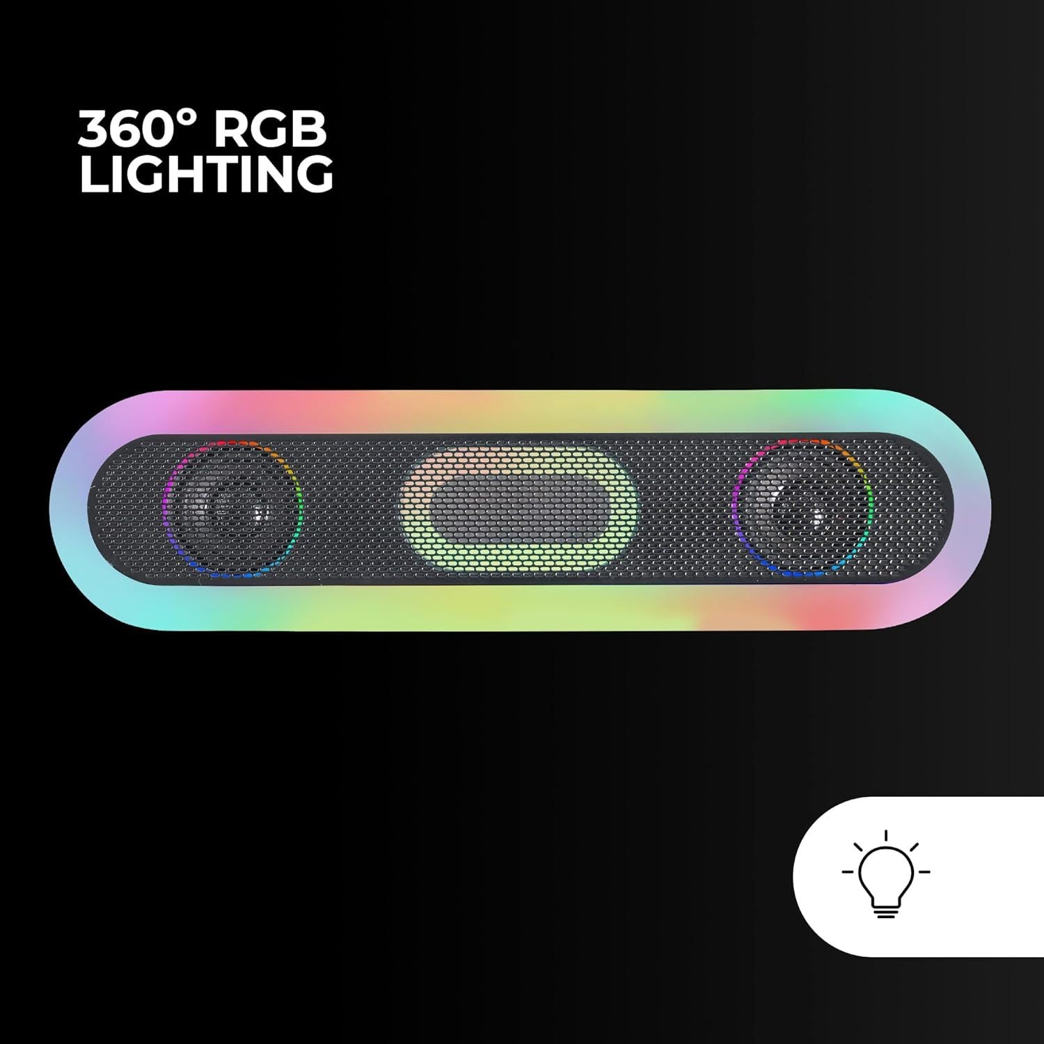 Mars Gaming MSB-Orb, Altavoz Portátil + Barra de Sonido 20W, Iluminación Orbilight RGB 360º, Soundbar con Sistema de Triple Driver, Altavoces Gaming Bluetooth 5.3 / USB/MicroSD/AUX/FM, Negro