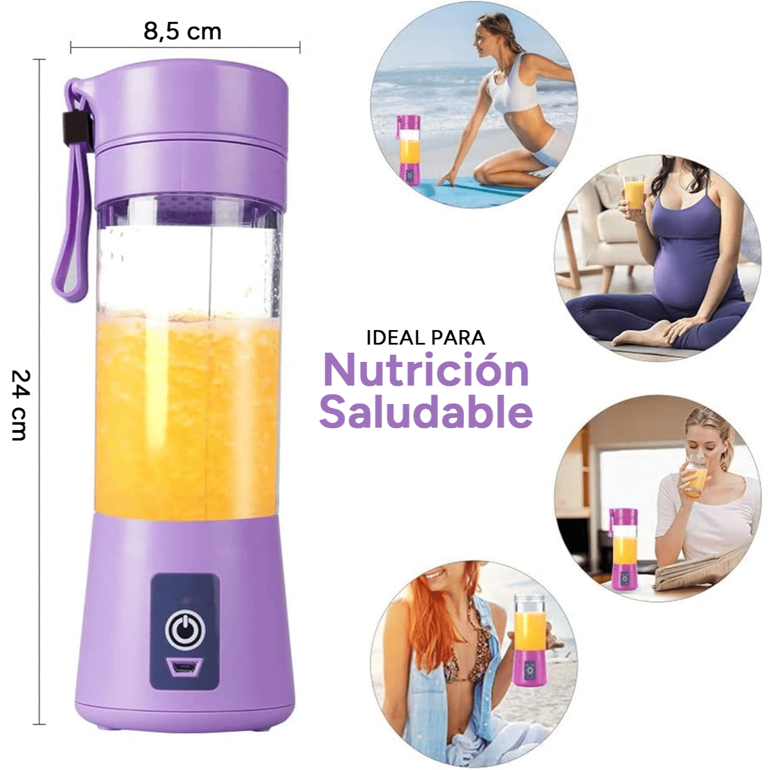 Licuadora Portatil Zumos y Batidos, Batidora para Frutas y Verduras, 6 Cuchillas de Acero, Vaso de 380ml de Capacidad, Ideal para Llevar, Cable de Carga USB, Batería de 800 mAh, 22000 RPM