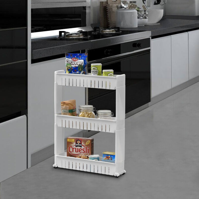 Carrito de Almacenamiento de 3 Alturas con Ruedas para moverlo Facilmente, Carrito Organizador de 54,3 x 12,4 x 72 cm, Ideal para Cocina y Baño, Ocupa poco Espacio, Robusto y Duradero