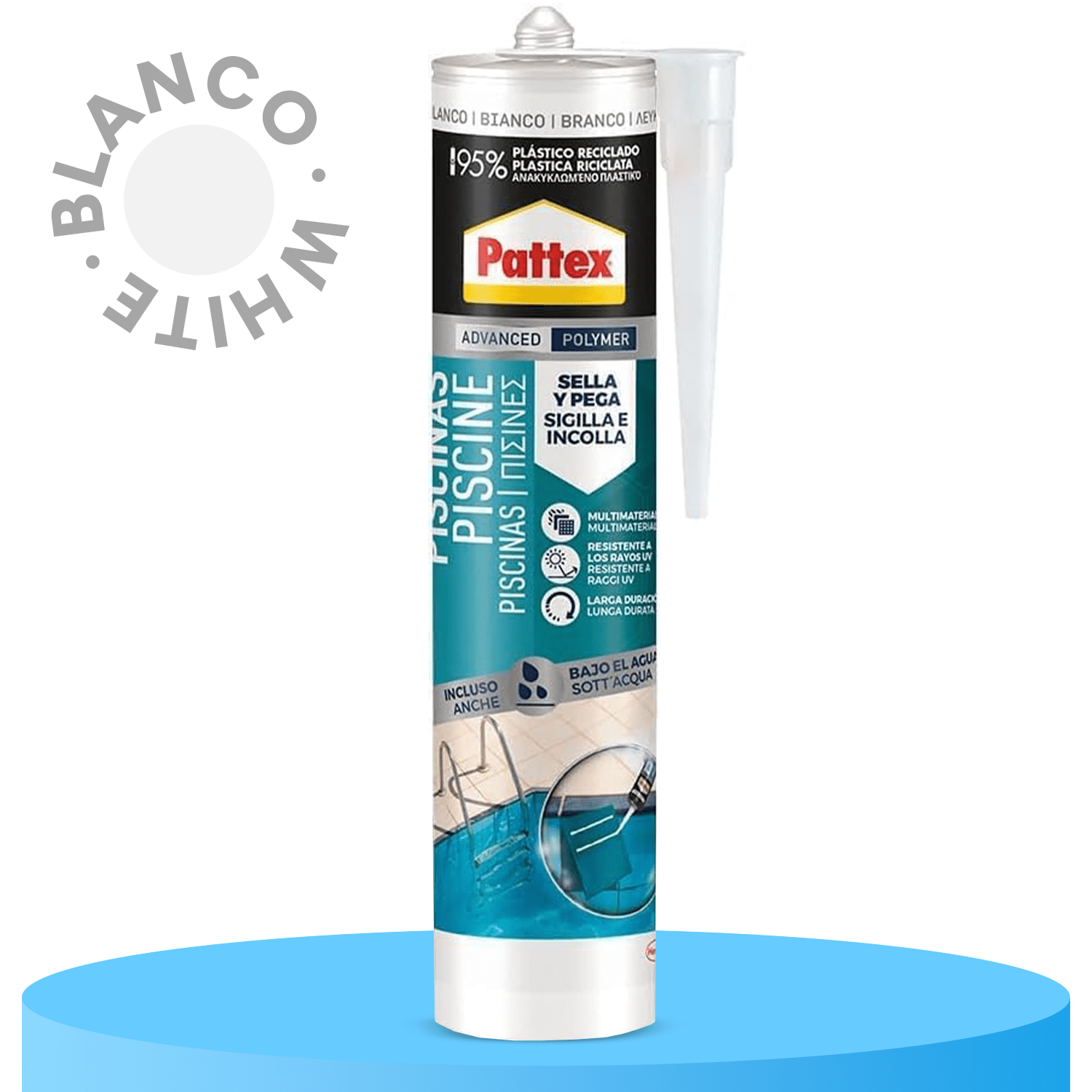 Pattex Sellador Piscinas, Polímero Adhesivo Impermeable con Flextec, Multimaterial, Adhiere Bajo el Agua, Ideal para Sellar, Pegar y Reparar Piscinas, Blanco, 280ml