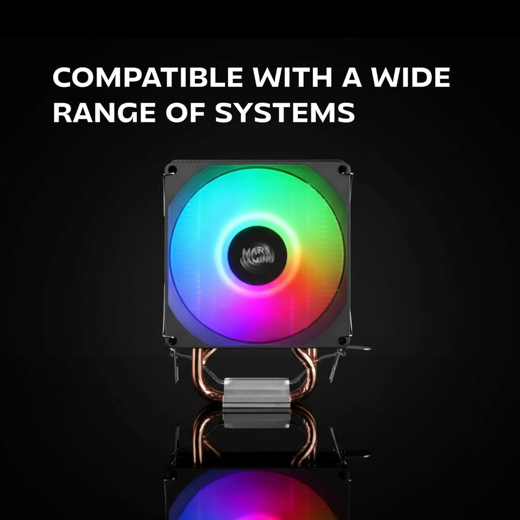Mars Gaming MCPU-X2, Disipador CPU 150W TDP, 2x Heatpipes, Ventilador PWM FDB, Iluminación FRGB, Diseño Compacto SFF/Mini-ITX, Aletas de Aluminio, Cooler PC con Compatibilidad Intel y AMD, Negro