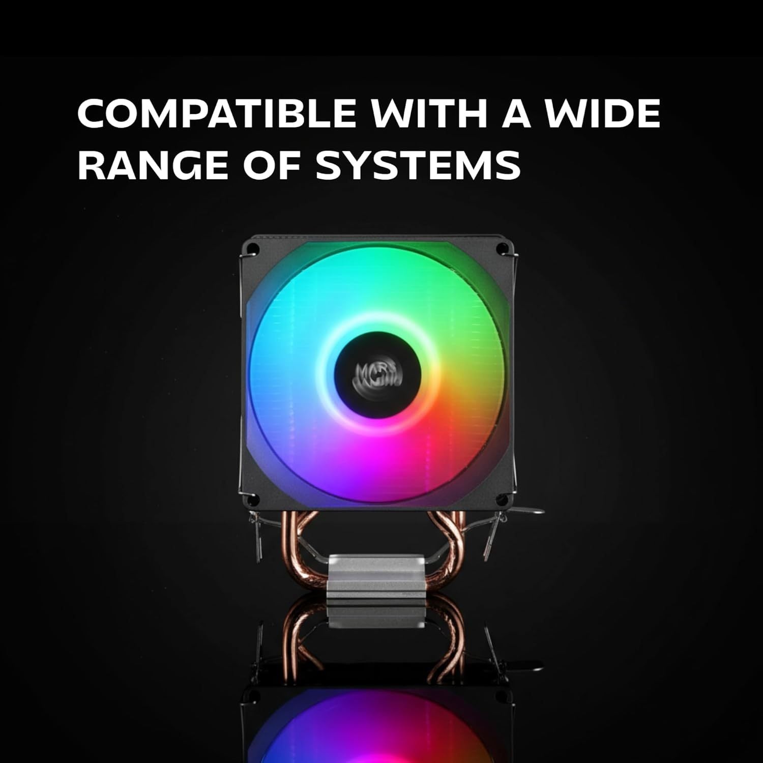 Mars Gaming MCPU-X2, Disipador CPU 150W TDP, 2x Heatpipes, Ventilador PWM FDB, Iluminación FRGB, Diseño Compacto SFF/Mini-ITX, Aletas de Aluminio, Cooler PC con Compatibilidad Intel y AMD, Negro