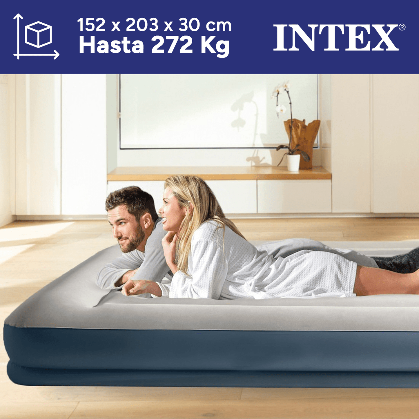 INTEX Colchón Hinchable, Colchon Inflable, Rápido Hinchado, Alta Resistencia con Extra de Firmeza, Comodidad y Durabilidad, Apto para Interior y Exterior, Hecho de Miles de Fibras de Poliéster que no se Estiran ni por el Tiempo ni por el Uso