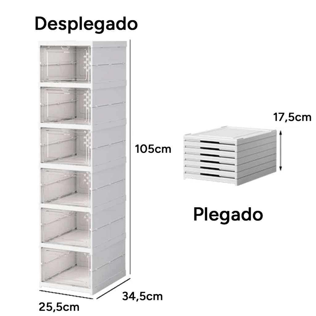 Zapatero Apilable de 6 Niveles para Zapatos, 6 Módulos para Organizar Calzado, Almacenamiento de Plástico a Prueba de Polvo con Tapa para Dormitorio y Sala de Estar, Resistente, Montaje Fácil y Rápido, Medidas Montado: 105 x 34,5 x 25,5 cm