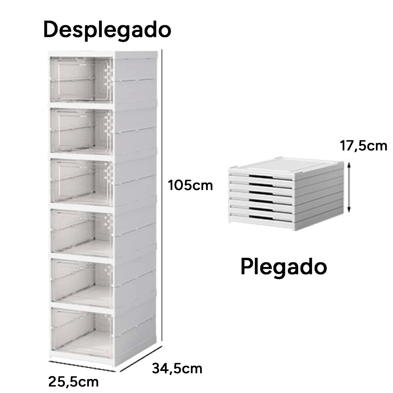 Zapatero Apilable de 6 Niveles para Zapatos, 6 Módulos para Organizar Calzado, Almacenamiento de Plástico a Prueba de Polvo con Tapa para Dormitorio y Sala de Estar, Resistente, Montaje Fácil y Rápido, Medidas Montado: 105 x 34,5 x 25,5 cm