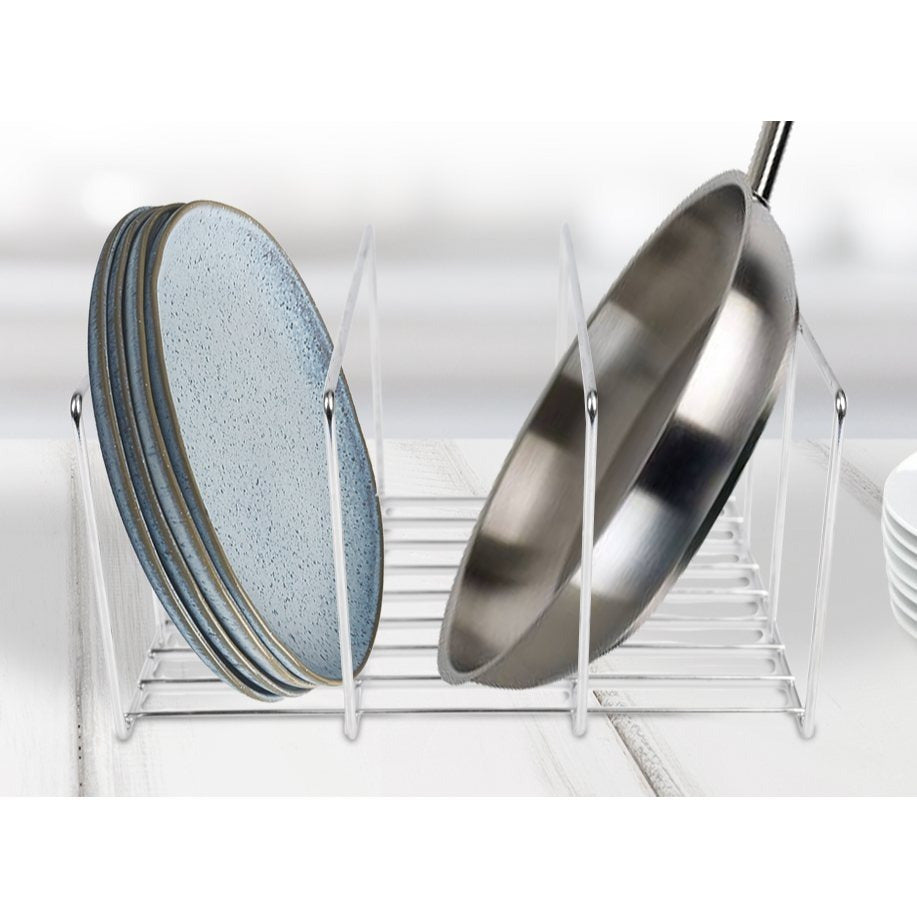 Organizador Sartenes, Organizador Utensilios Cocina, Ideal para Ahorrar Espacio, Estante con 3 Niveles, 21.5 x 25.5 x 14 cm