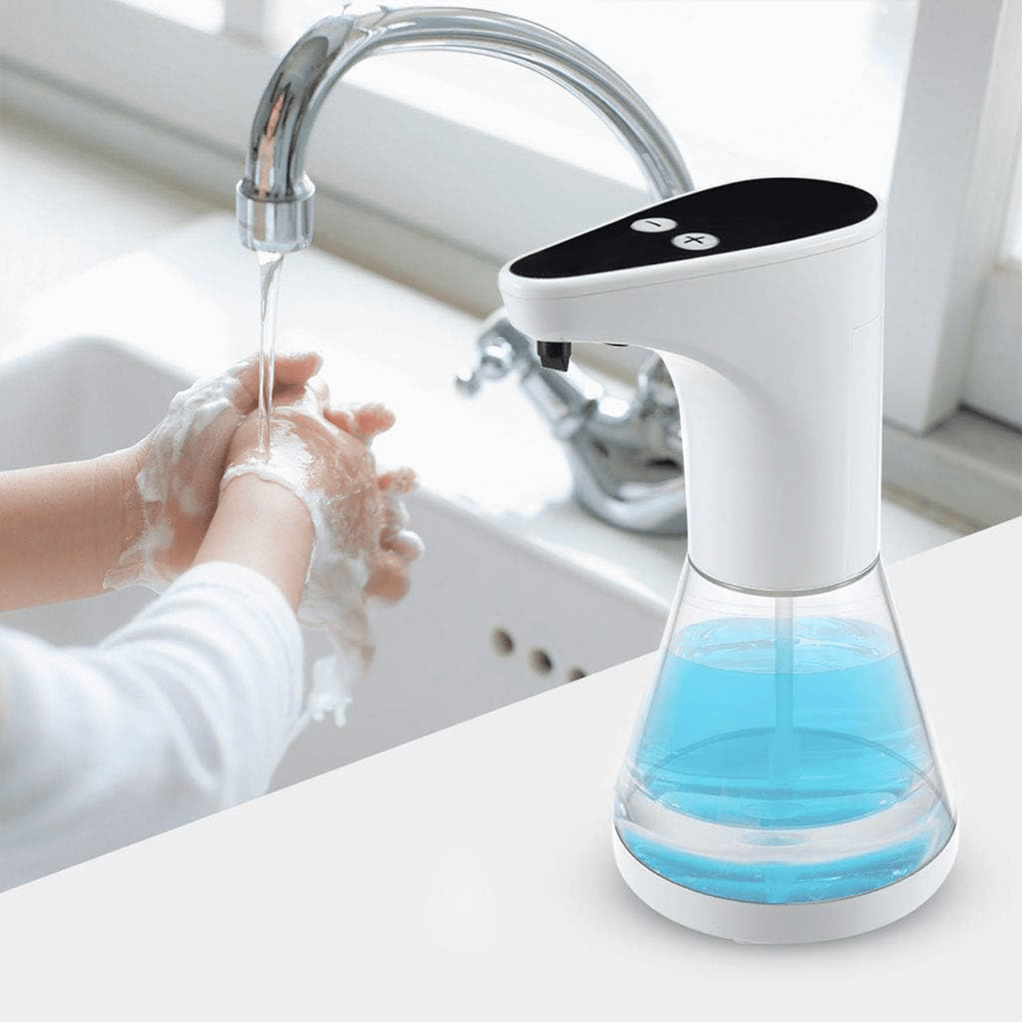 Dispensador Jabon Automático de 500ml, Sensor Automático, 5 Niveles de Dosificación, Ideal para Baño y Cocina, Funciona con 4 Pilas AA (no incluidas), Modo Goteo