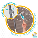 Sombrilla Playa Grande, 200cm / 220cm, Inclinable, Protección UV 50, Hecha de Aluminio y Tela Oxford con Revestimiento, Forma Única para Favorecer la Ventilación, 8 Varillas Resistentes y Flexibles, Ancho Tubo 28/32mm