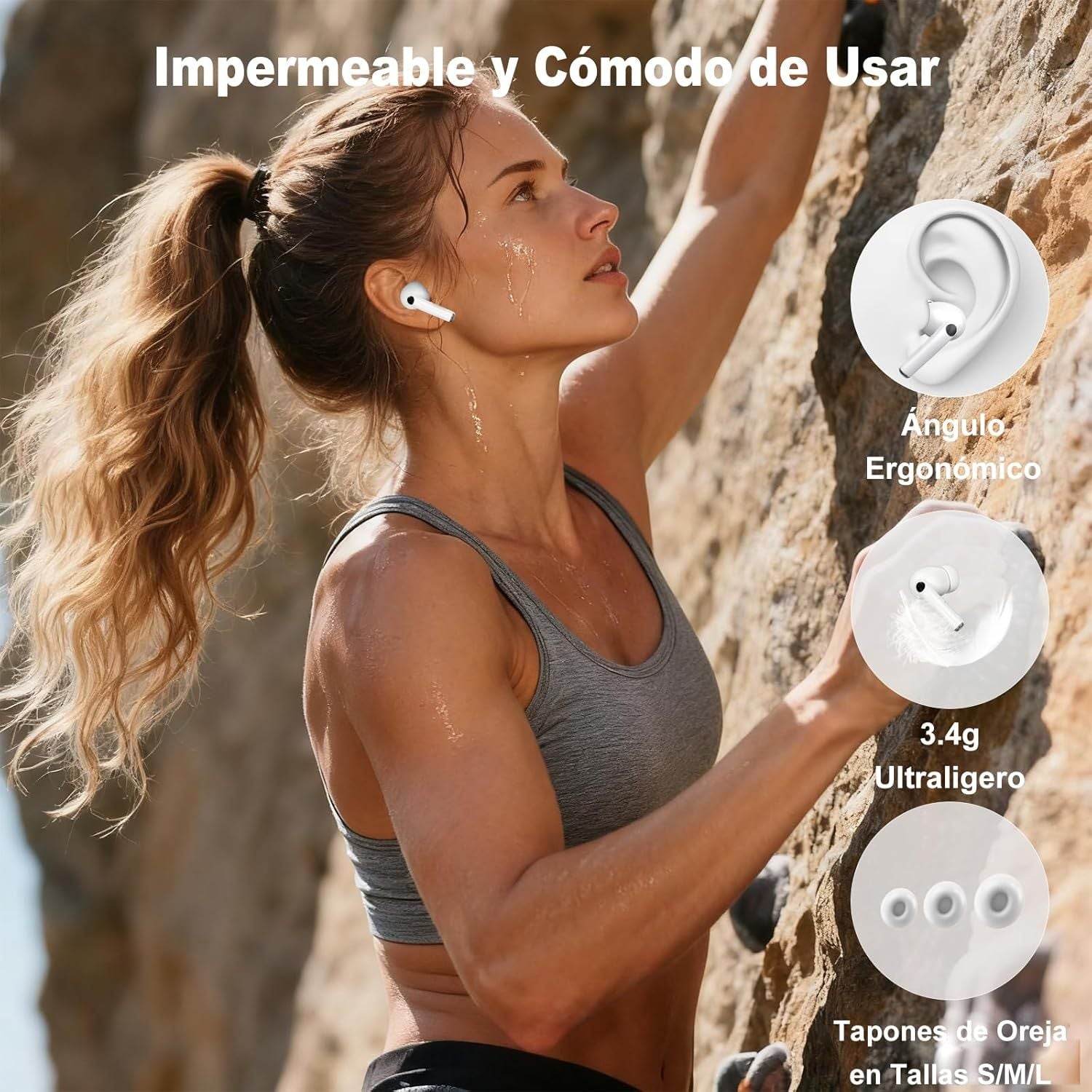 Auriculares Inalambricos de Bluetooth con Estuche de Carga, Distancia de Transmisión: 10m, 7h de Tiempo de Uso, Pantalla Táctil, Rango de Respuesta de Frecuencia: 20Hz-20KHZ, Carga USB, Capacidad de Batería de los Auriculares: 40mAh