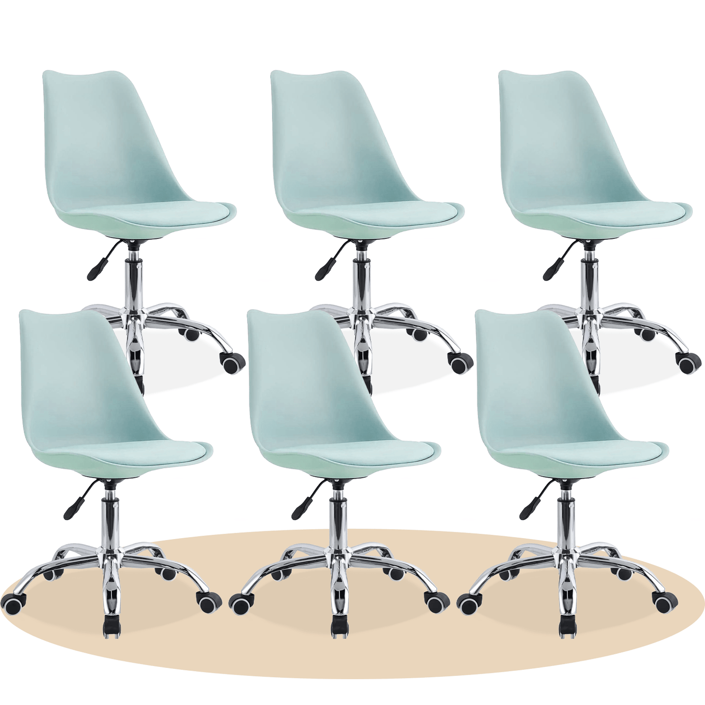 Silla Escritorio Ergonómica con Ruedas, Silla Oficina Giratoria con Altura Ajustable, Acolchada, Estilo Nórdico, Ideal para Estudio y Oficina