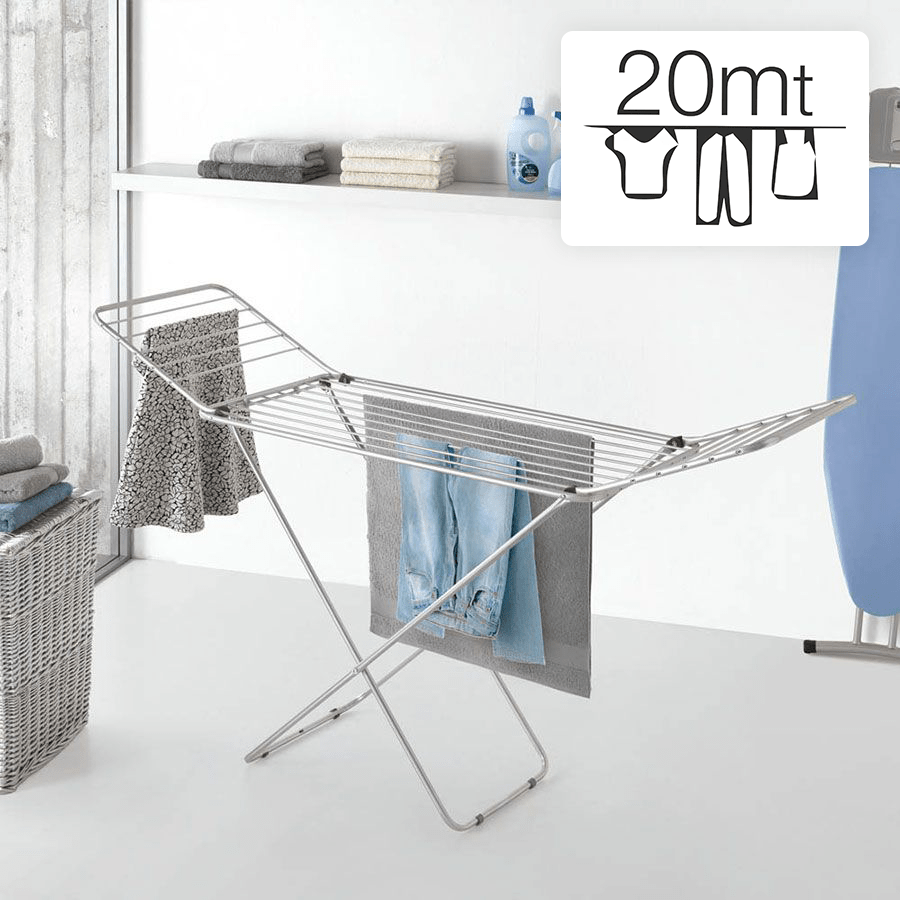 Tendedero Plegable de Metal con Alas y Estructura Ligera, 20 Metros de Superficie de Tendido, Resistente al Sol y a la Intemperie