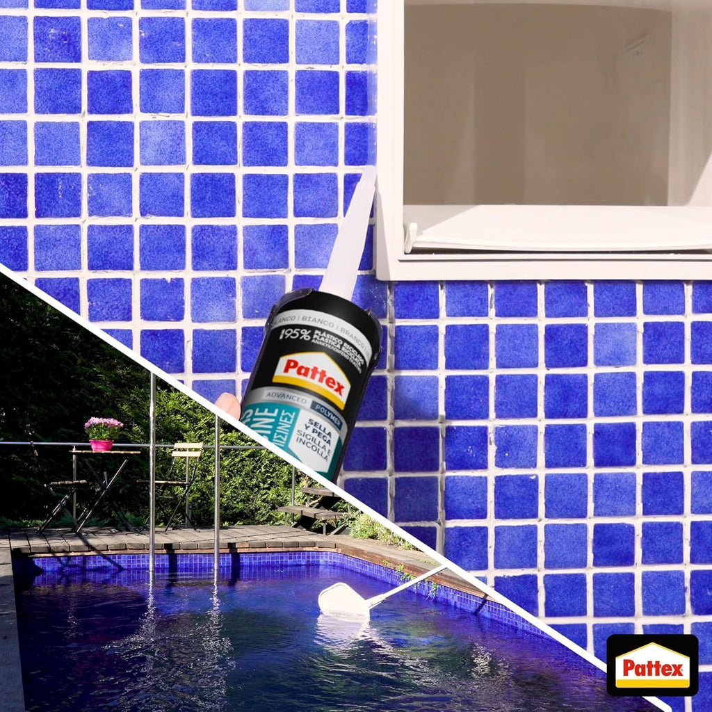 Pattex Sellador Piscinas, Polímero Adhesivo Impermeable con Flextec, Multimaterial, Adhiere Bajo el Agua, Ideal para Sellar, Pegar y Reparar Piscinas, Blanco, 280ml