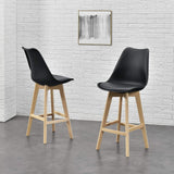 Taburete Alto Cocina con Respaldo, Asiento Blando y Tapizado, Patas Altas Resistentes de Madera de Haya con Reposapiés, Sillas Nórdicas, Ideal para Cocina, Salón, Comedor y Restaurante, 54.5 x 49.5 x 106 cm