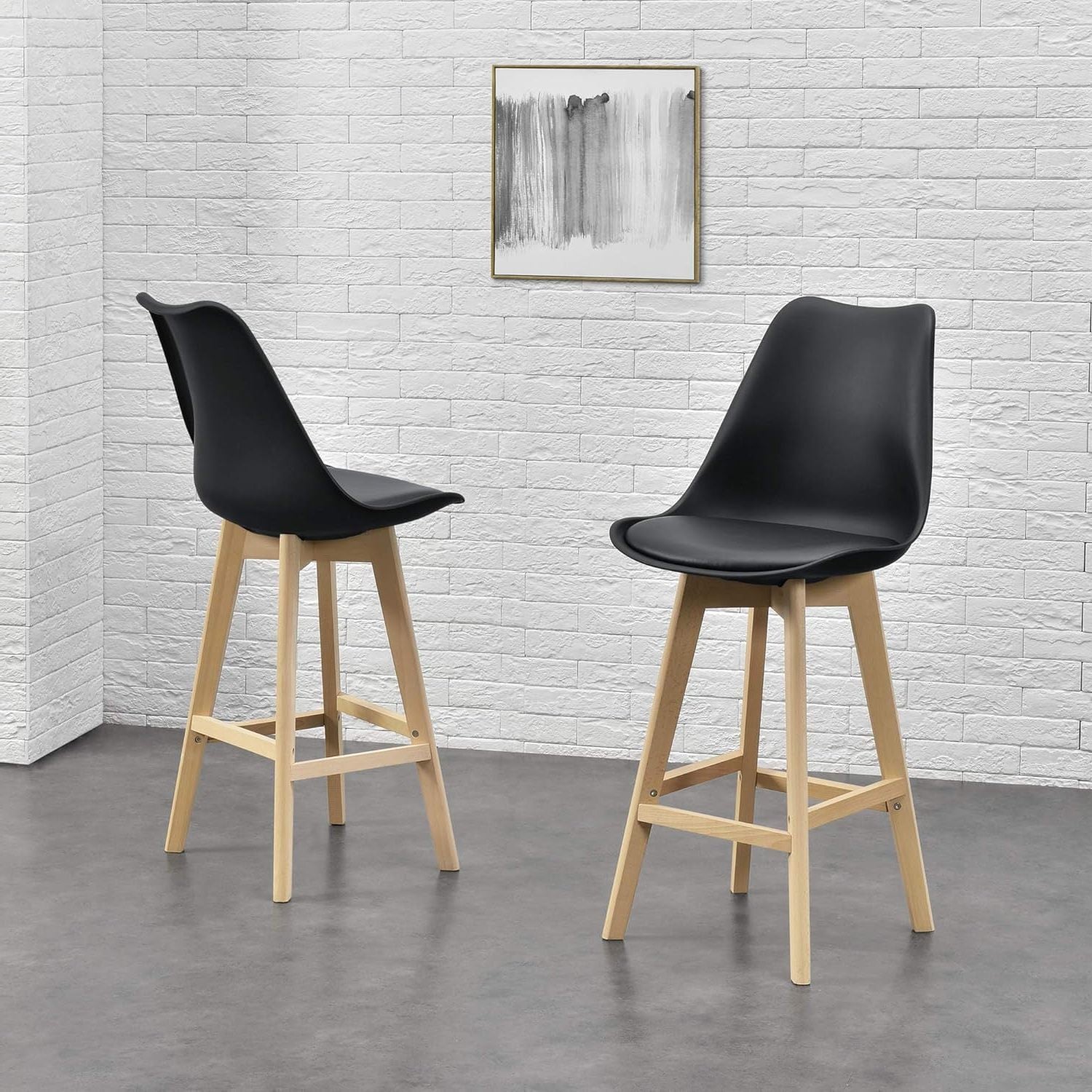 Taburete Alto Cocina con Respaldo, Asiento Blando y Tapizado, Patas Altas Resistentes de Madera de Haya con Reposapiés, Sillas Nórdicas, Ideal para Cocina, Salón, Comedor y Restaurante, 54.5 x 49.5 x 106 cm