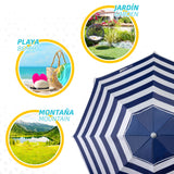 Sombrilla Playa Grande, 200cm / 220cm, Inclinable, Protección UV 50, Hecha de Aluminio y Tela Oxford con Revestimiento, Forma Única para Favorecer la Ventilación, 8 Varillas Resistentes y Flexibles, Ancho Tubo 28/32mm