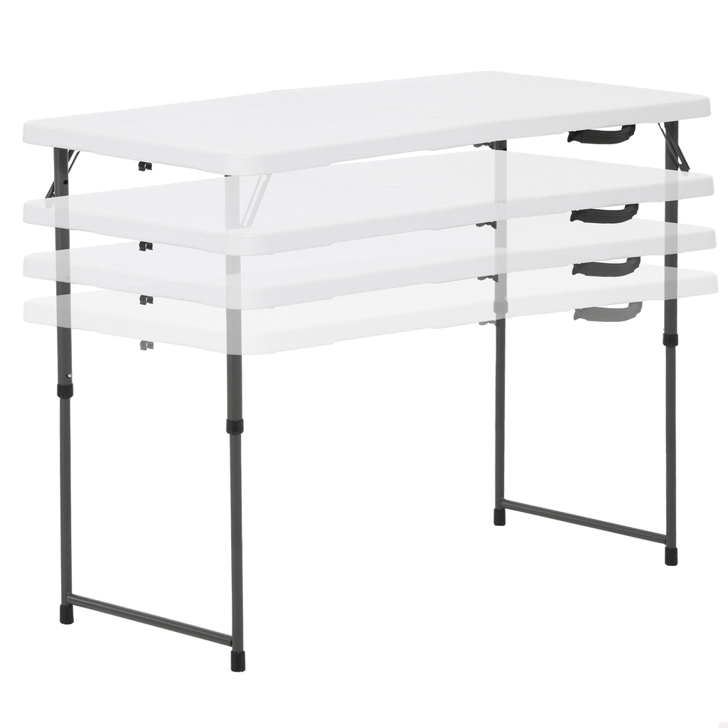 Mesa Plegable Portátil, Mesa Camping Plegable con Asa para Fácil Transporte, 4 Alturas Regulables, Resistente al Agua y Rayos UV, Soporta hasta 340Kg, Esquinas Reforzadas, Diseño Ligero, Resistente a Manchas