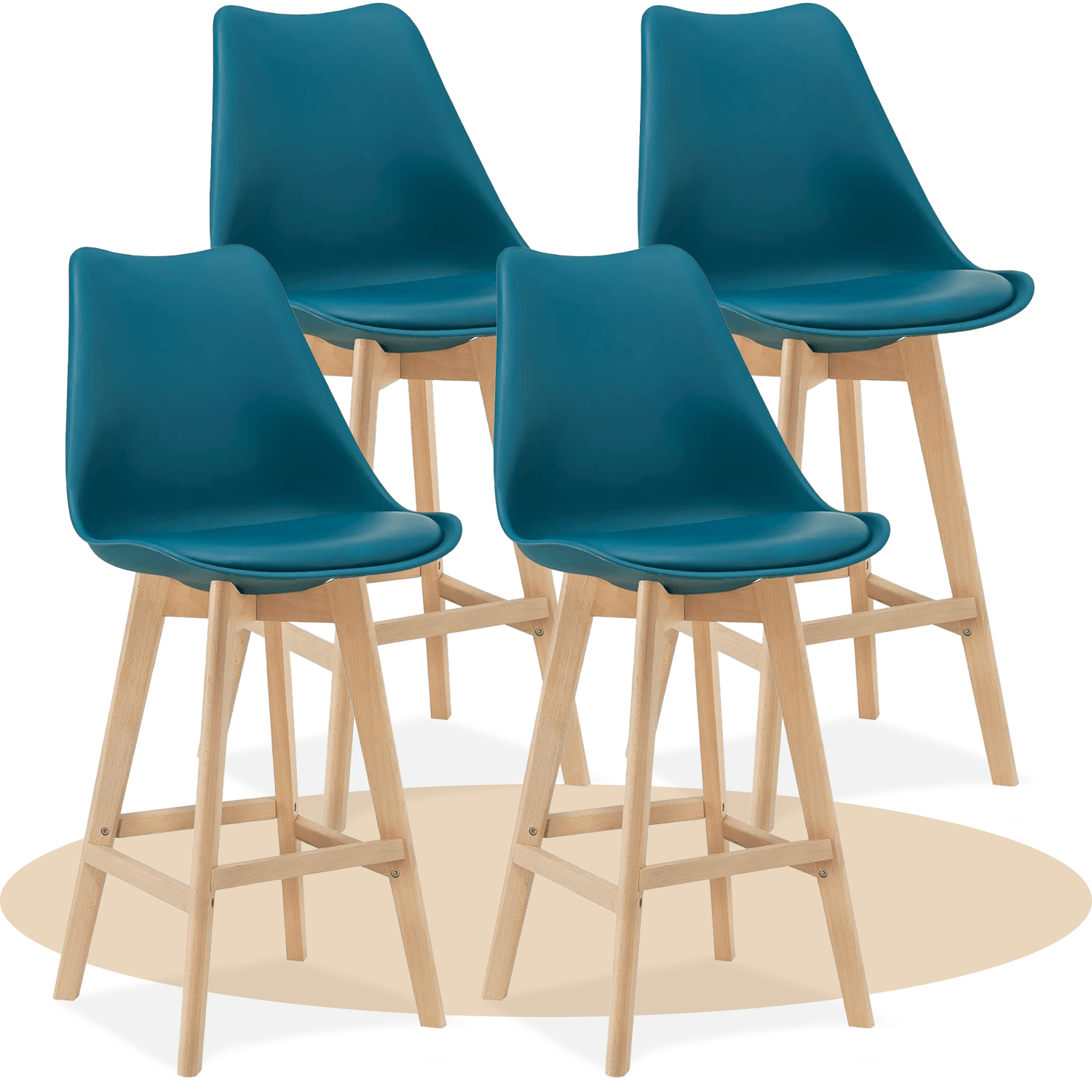 Taburete Alto Cocina con Respaldo, Asiento Blando y Tapizado, Patas Altas Resistentes de Madera de Haya con Reposapiés, Sillas Nórdicas, Ideal para Cocina, Salón, Comedor y Restaurante, 54.5 x 49.5 x 106 cm
