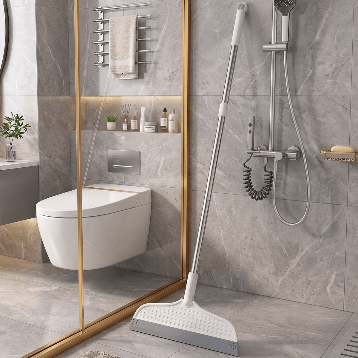 Escoba de Silicona, Cabezal de Ángulo Versátil Ajustable a 135°, Perfecta para Eliminar Líquidos y Manchas, Fácil Uso en Espacios de Difícil Acceso, Eficaz para Limpiar Cristales, Flexibilidad Ideal para Suelos y Superficies Lisas, 30.5 x 105cm